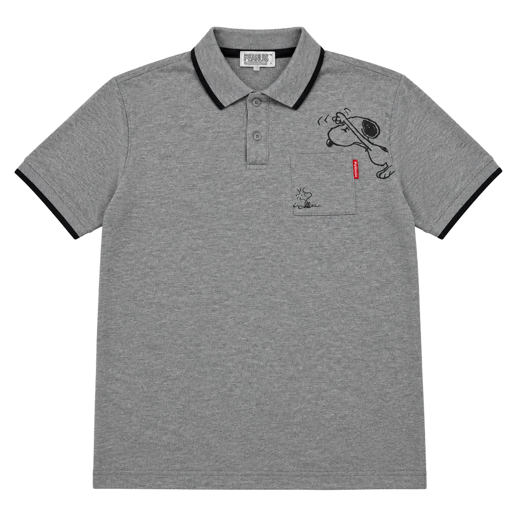 Peanuts Snoopy Woodstock Gray Polo Shirt 1