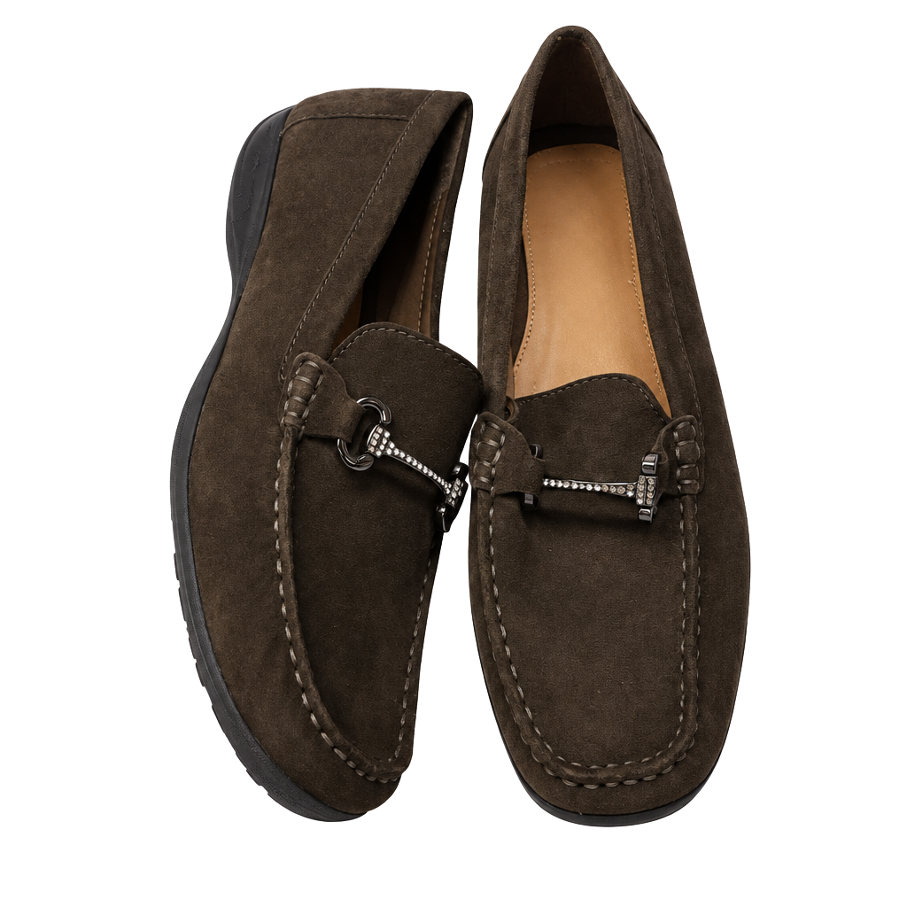 Geox Brown Suede Bit Loafers Rhinestone Buckle 1