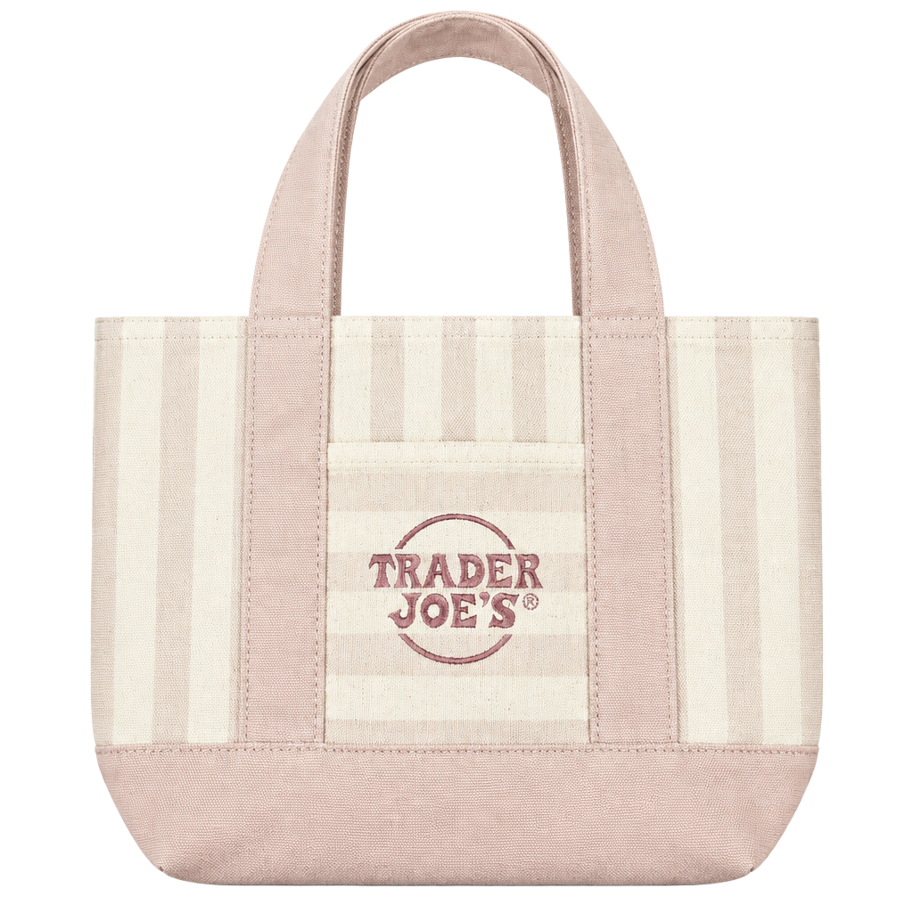 Trader Joe's Pink Striped Mini Canvas Tote Bag 1
