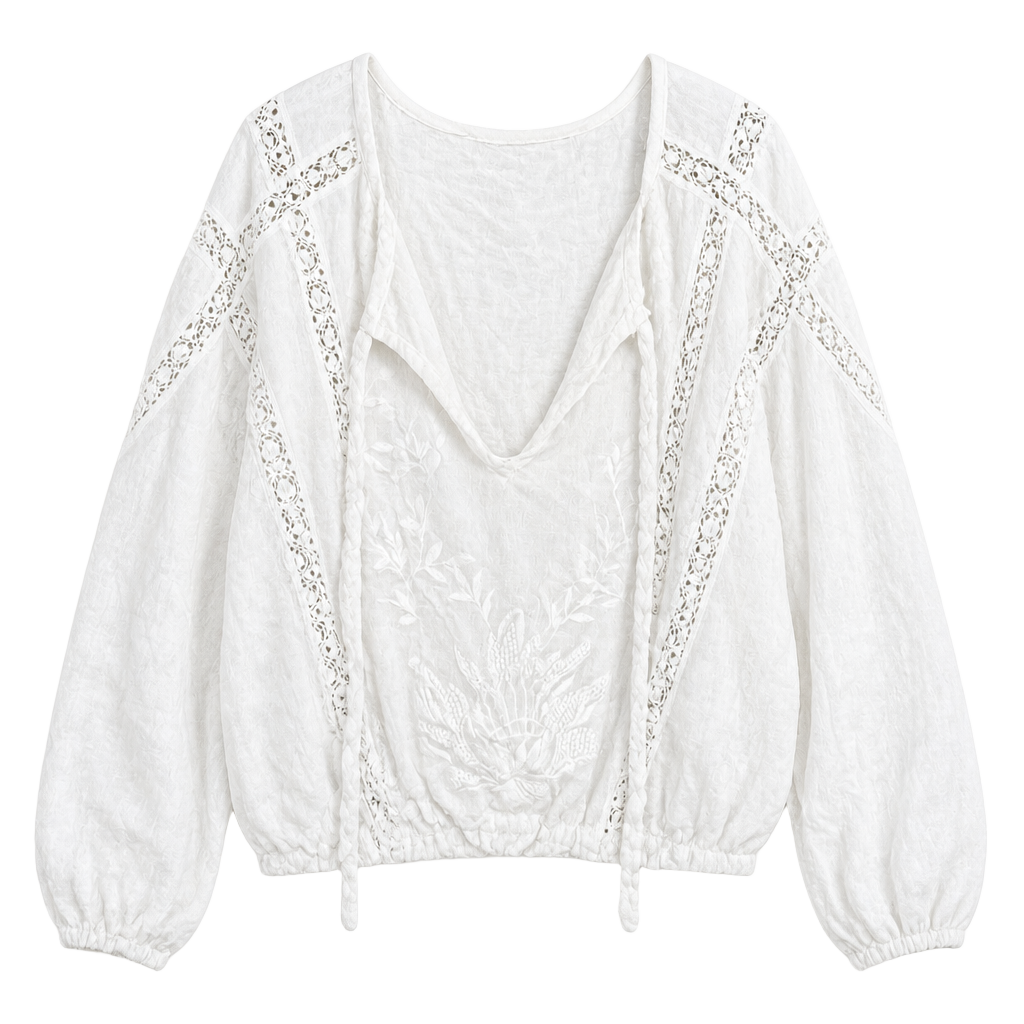 Free People Maria Maria Lace Blouse in White 1