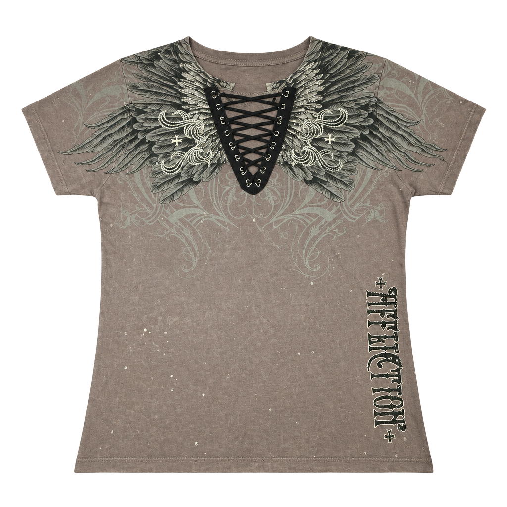 Affliction Women’s Distressed Vulnerable T-Shirt Size X-Large Dusty Rose 1