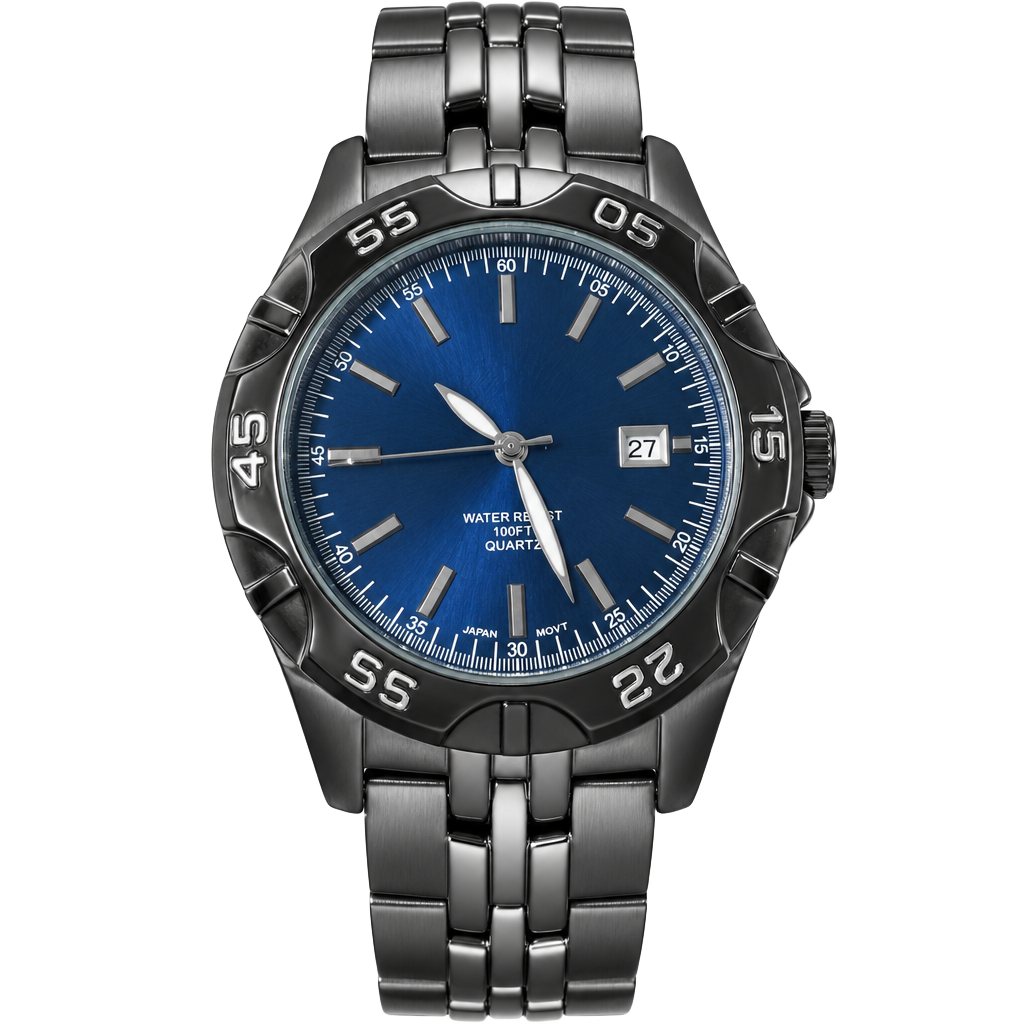 Puritan Quartz Watch PUR60552W Gunmetal Blue Dial Date 1