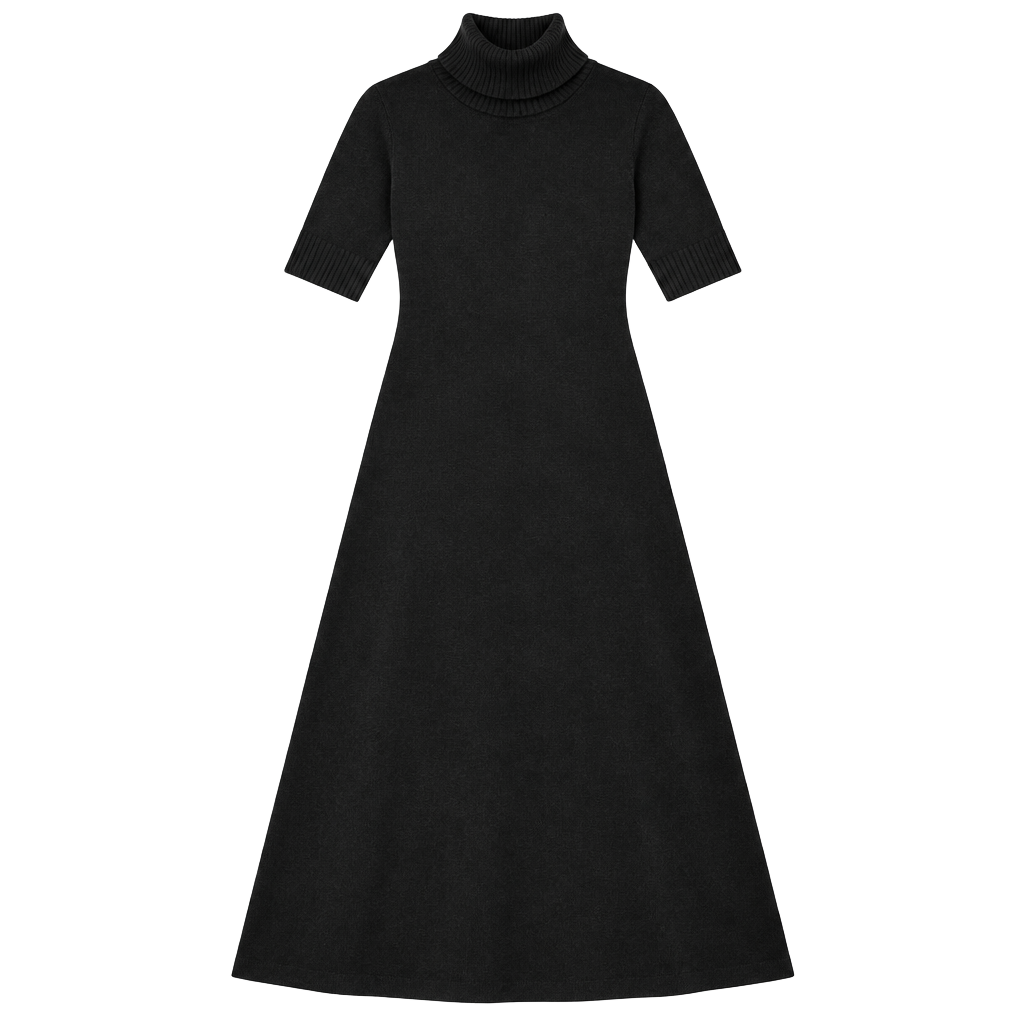 Lauren Ralph Lauren Silk Cashmere Turtleneck Midi Dress XS Black 1