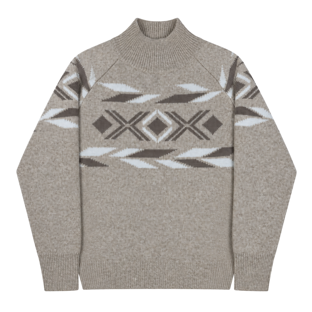Tan Mock Neck Sweater Fair Isle Pattern XL 1