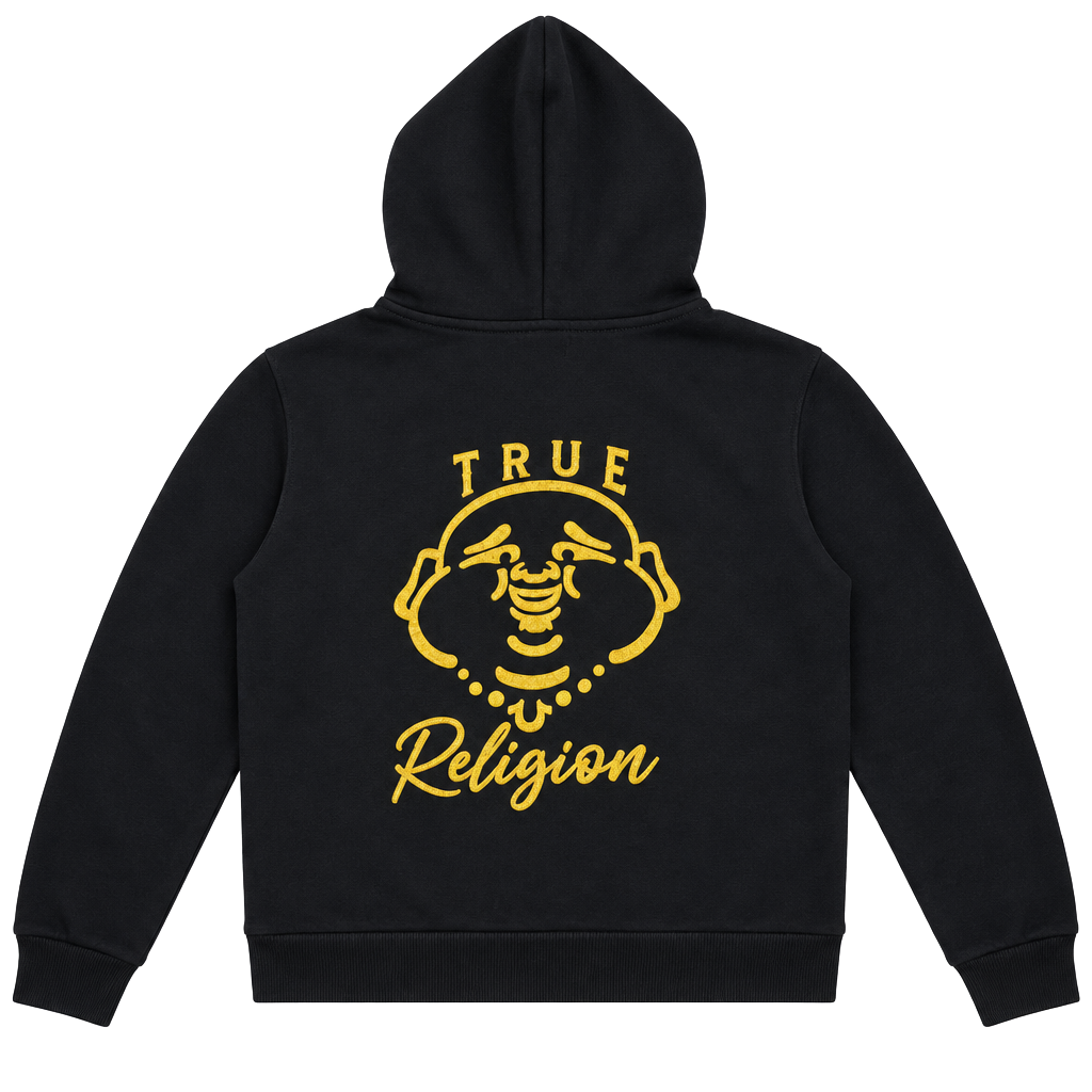 True Religion Black Gold Buddha Zip Up Hoodie L 1