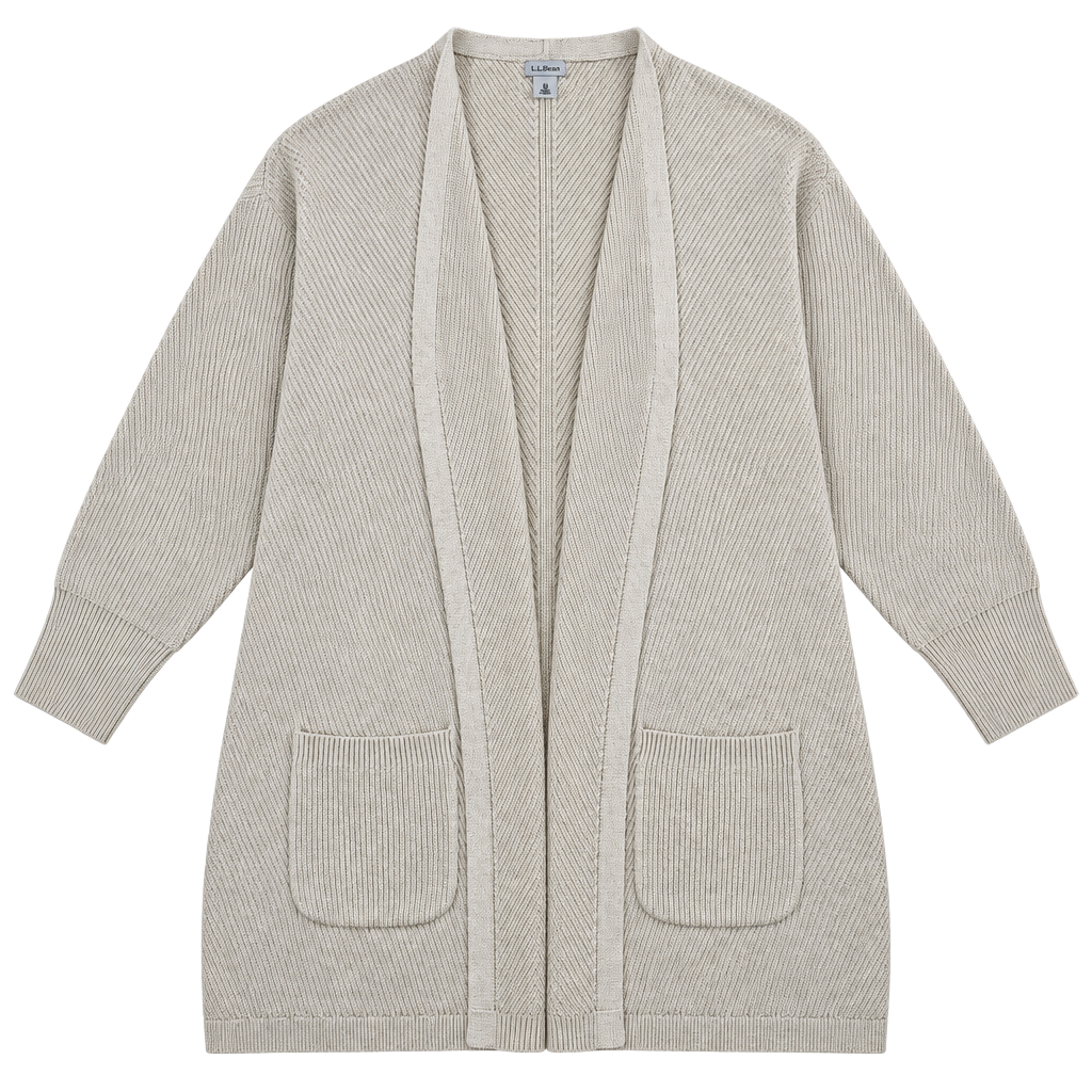 LL Bean ivory longline rib knit duster cardigan M 1