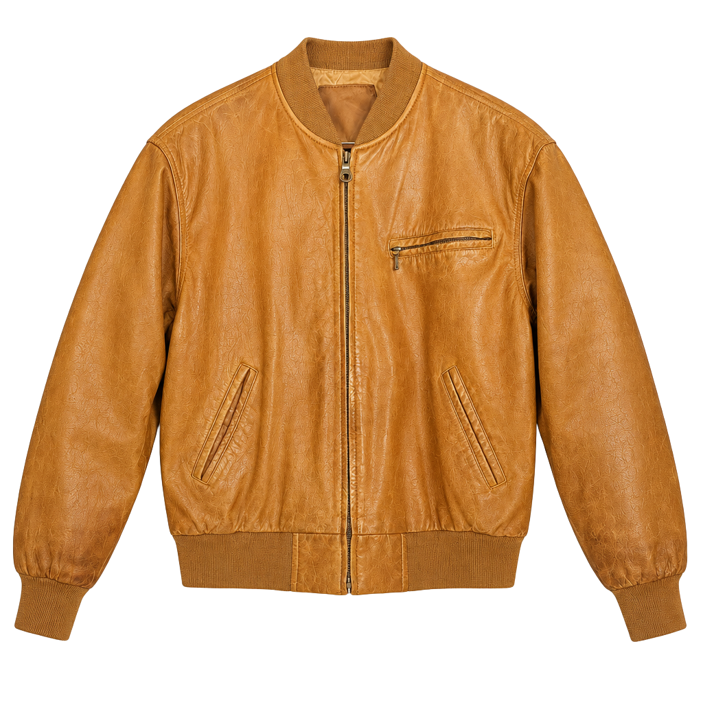 Vintage Mixed Blues Cognac Brown Leather Bomber Jacket Large 1