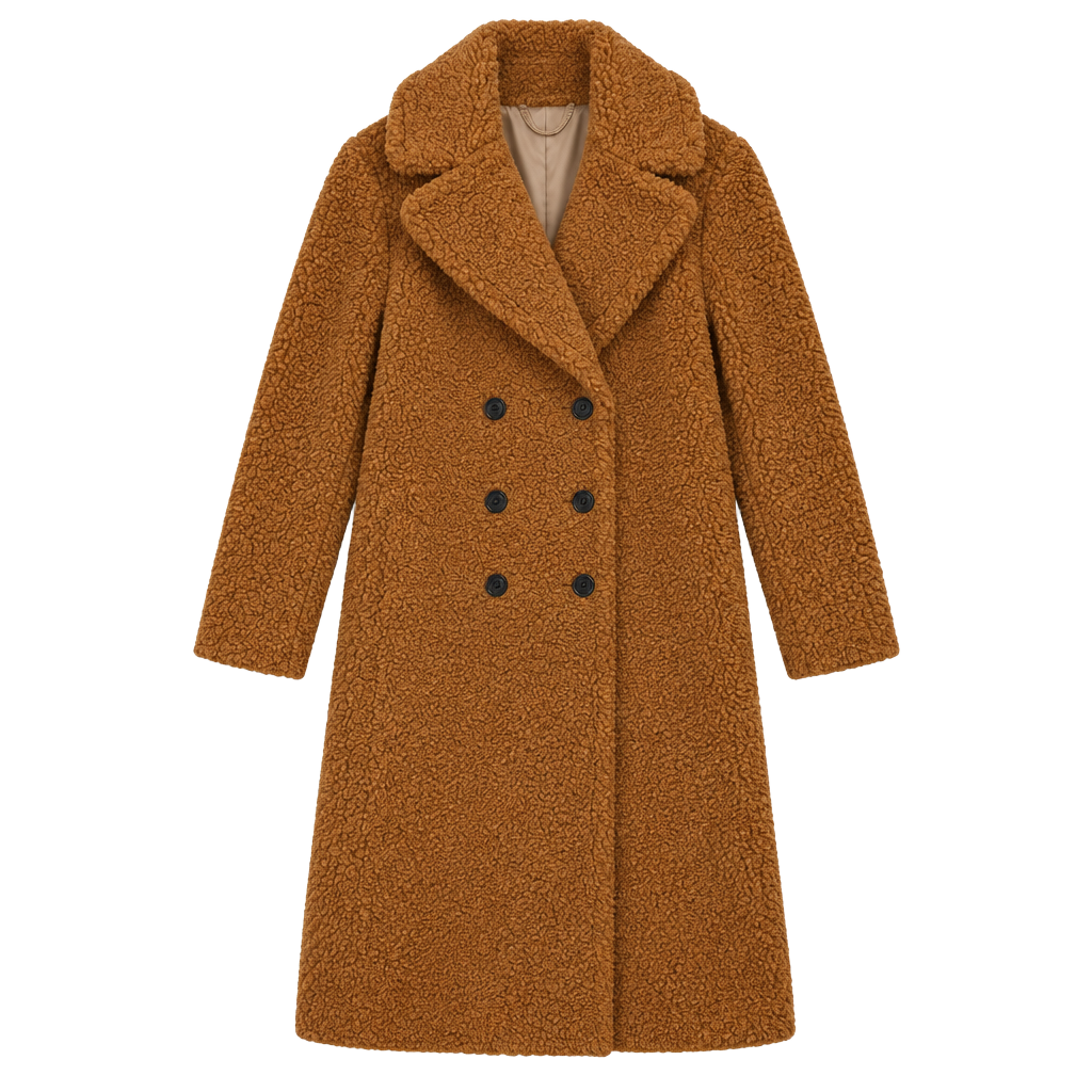 J.Crew Teddy Sherpa Long Coat Caramel Brown Double Breasted M 1