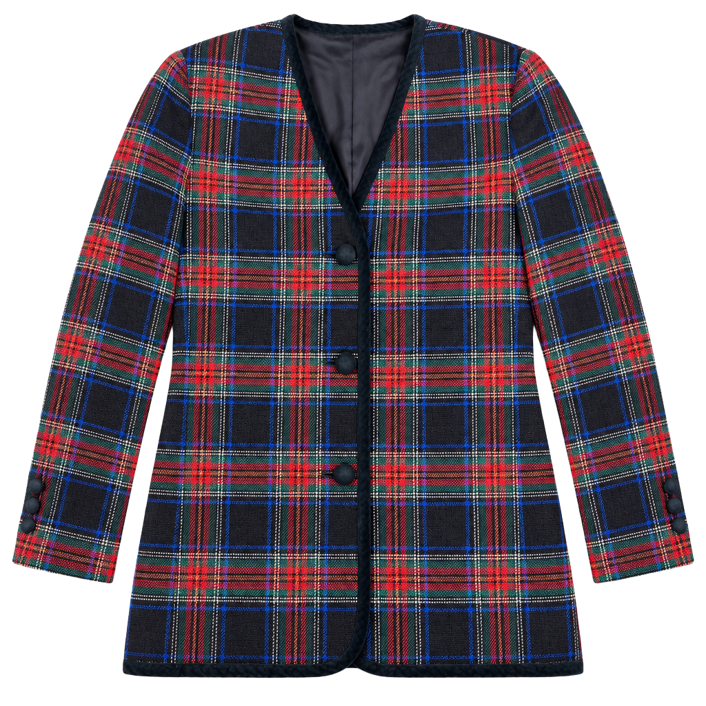 Liz Claiborne Collection Blazer Tartan Plaid Wool Blend Velvet Trim Size 8 1