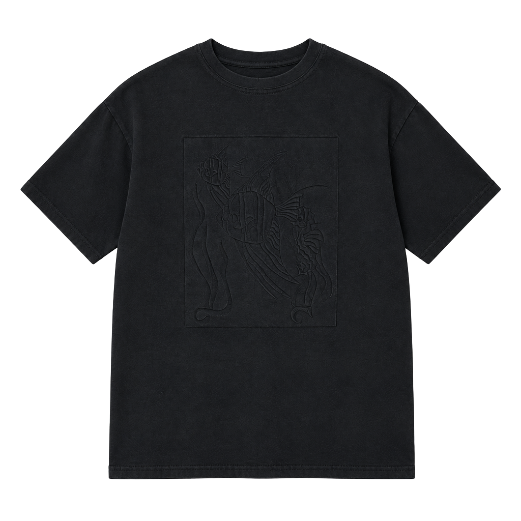 Vintage 90s K&G Sportswear Black Tonal Graphic Tee – Padded Shoulders – One Size 1