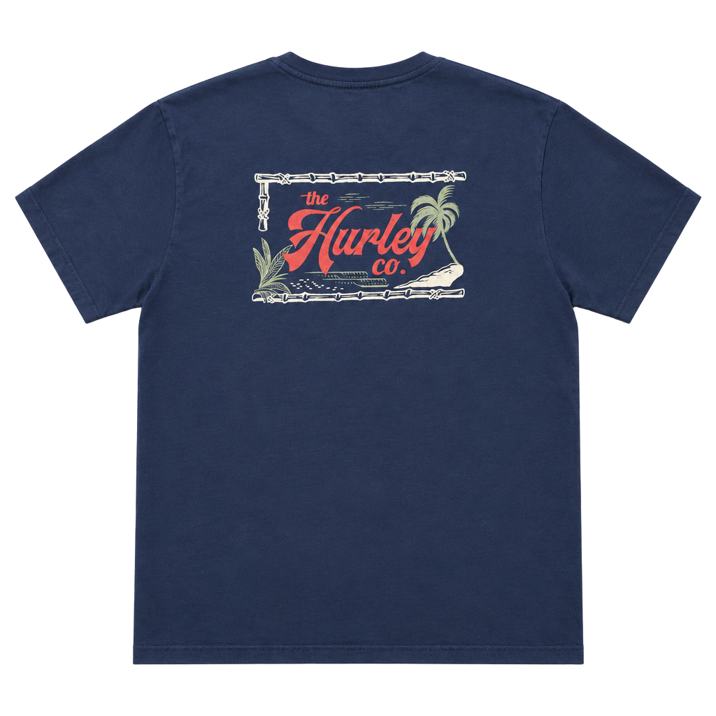 Hurley ‘The Hurley Co’ T-Shirt Size L Navy Blue Cotton Graphic Palm Tree 1
