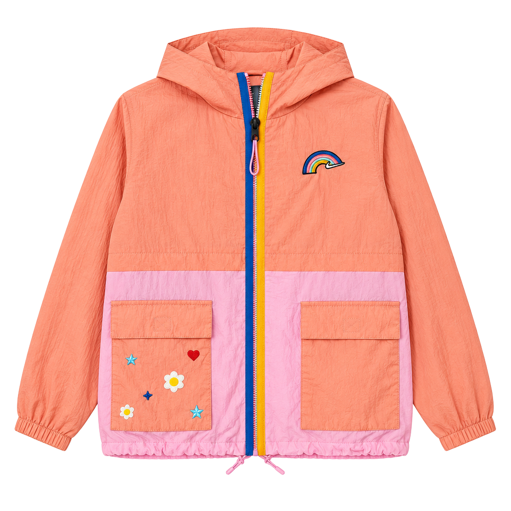 Nike Women’s Coral Pink Colorblock Rainbow Swoosh Windbreaker Jacket Size M 1