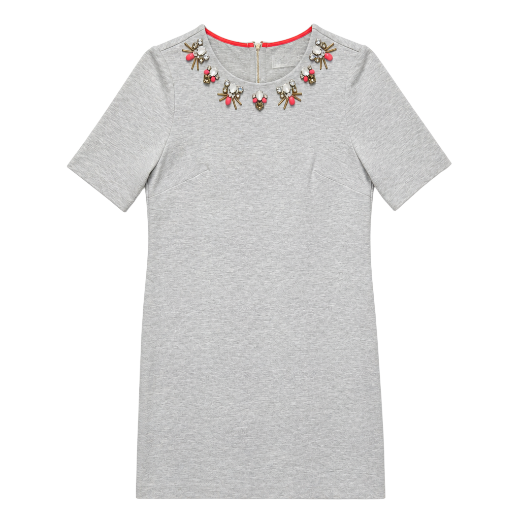 Eliza J Heather Gray Embellished Neckline Ponte Shift Dress Size 6 1