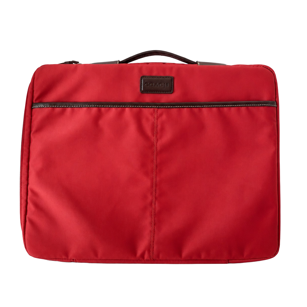 Coach Red Nylon Laptop Sleeve Case with Leather Trim 1