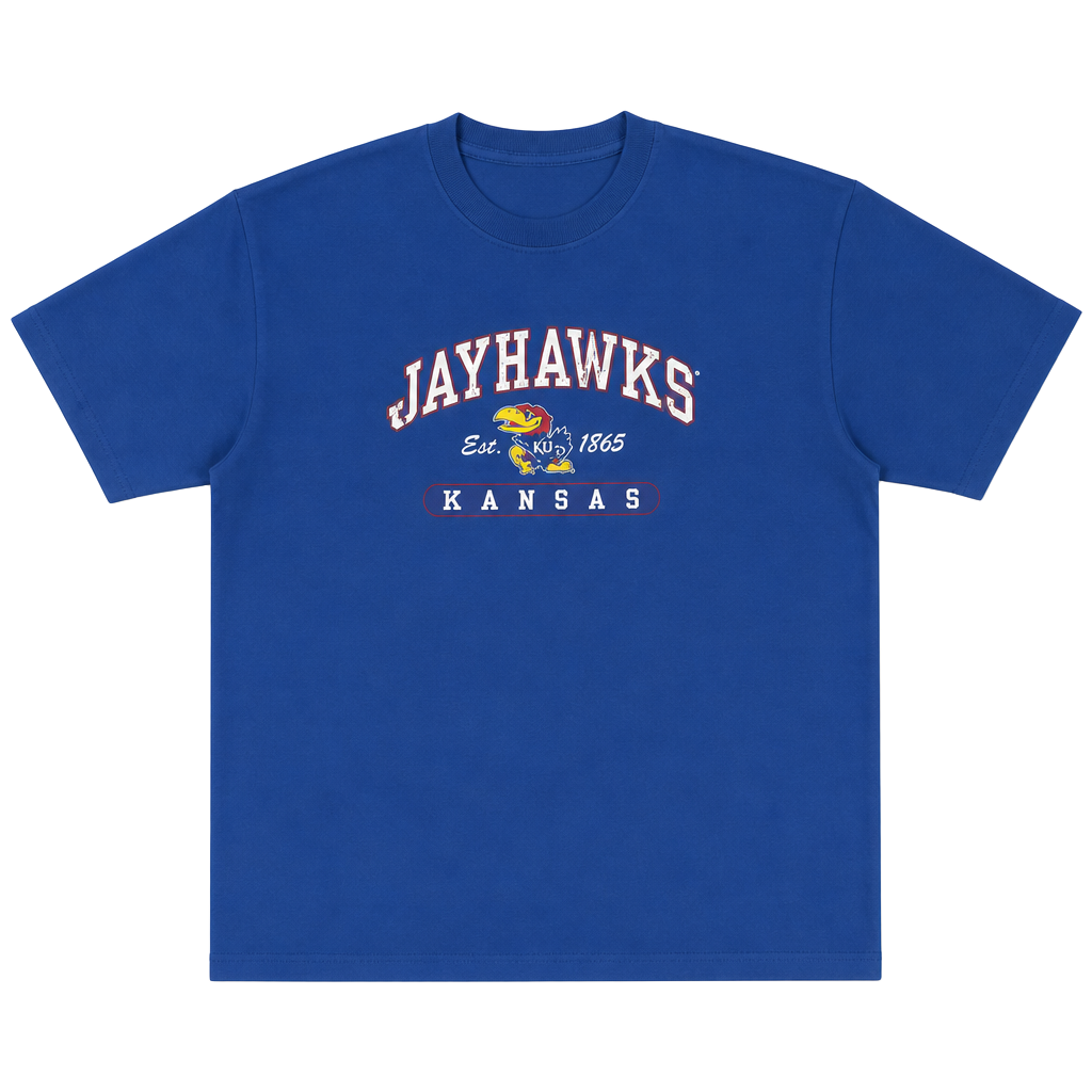 Vintage Kansas Jayhawks University Blue Graphic T-Shirt 2XL 1