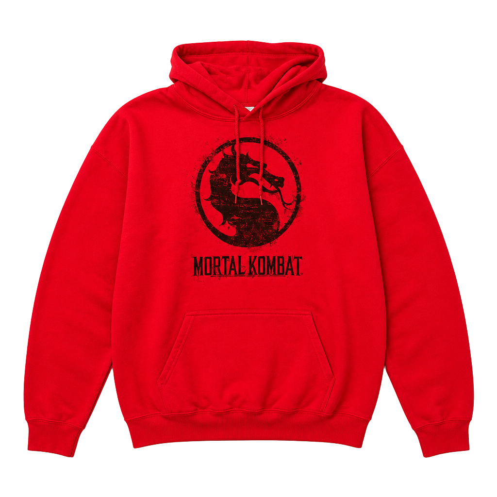 Mortal Kombat Dragon Logo Red Pullover Hoodie Mens Size XL 1