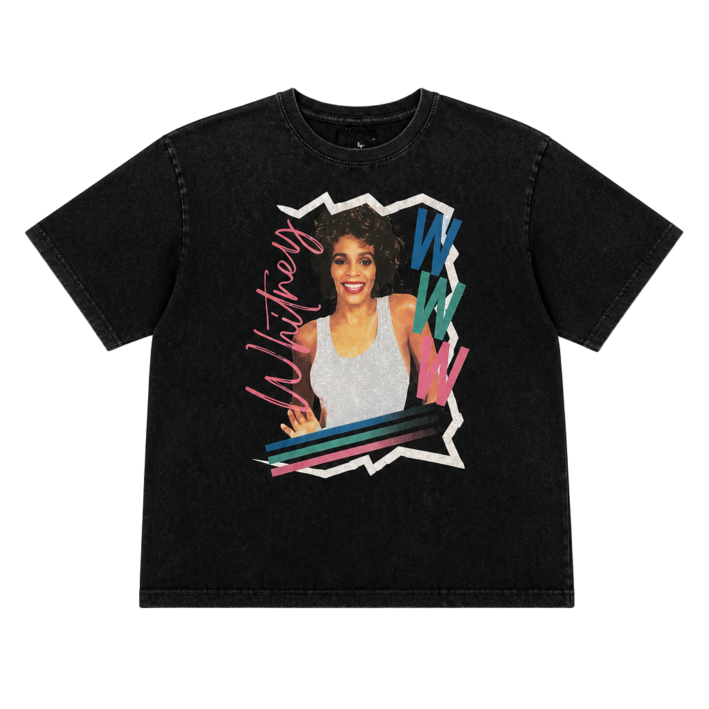 Whitney Houston Vintage-Style Acid Wash Graphic Cropped T-Shirt Size L 1