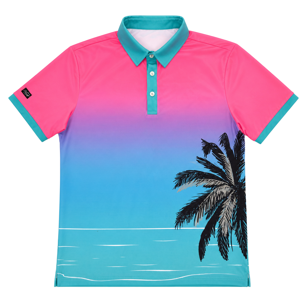 Sunday Swagger Men's XL Miami Vice Palm Tree Gradient Golf Polo Shirt 1