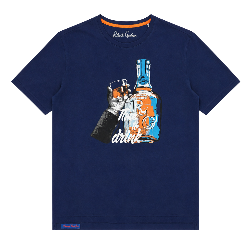 Robert Graham Men's 'Time to Drink' Whiskey Graphic T-Shirt Navy Blue Size 3XL 1