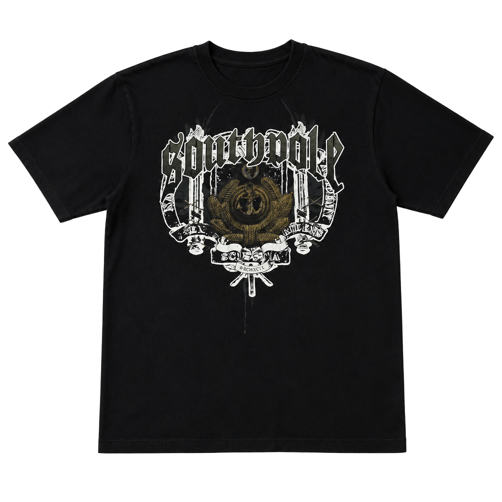 Vintage Southpole Y2K Graphic T-Shirt Emo Grunge Gothic Crest Black Tee 1