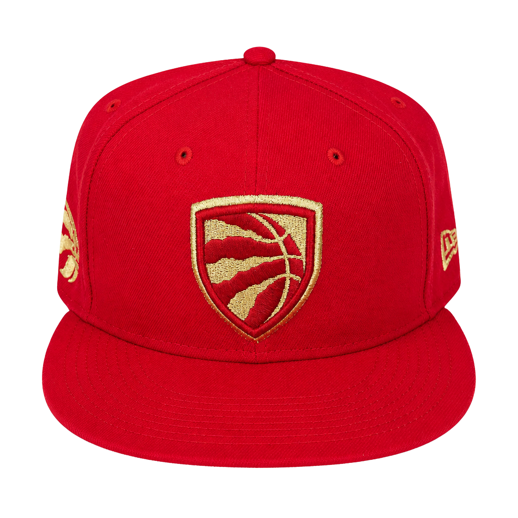 New Era Toronto Raptors NBA 59FIFTY Fitted Hat Red Gold Shield Logo Size 7 5/8 1