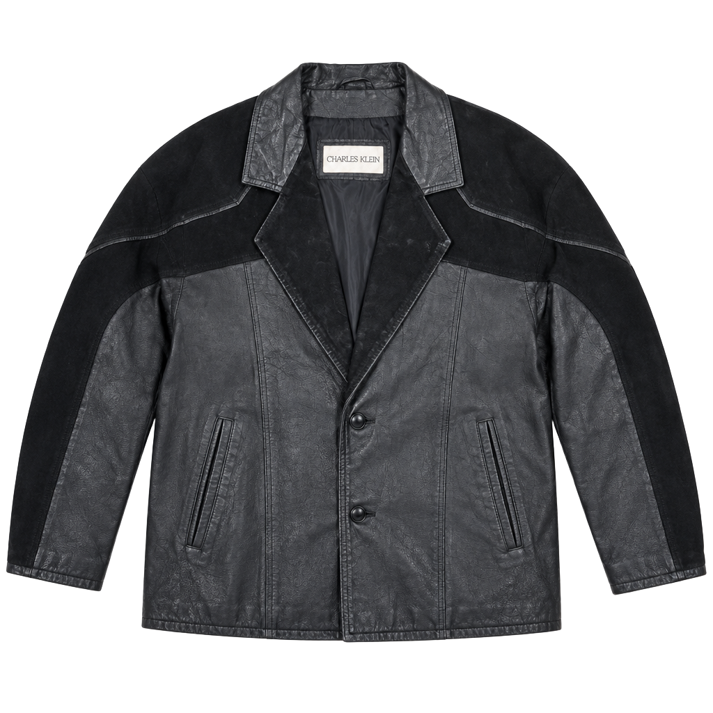 Charles Klein Leather Coat Size M Black Suede Trim Trench 1