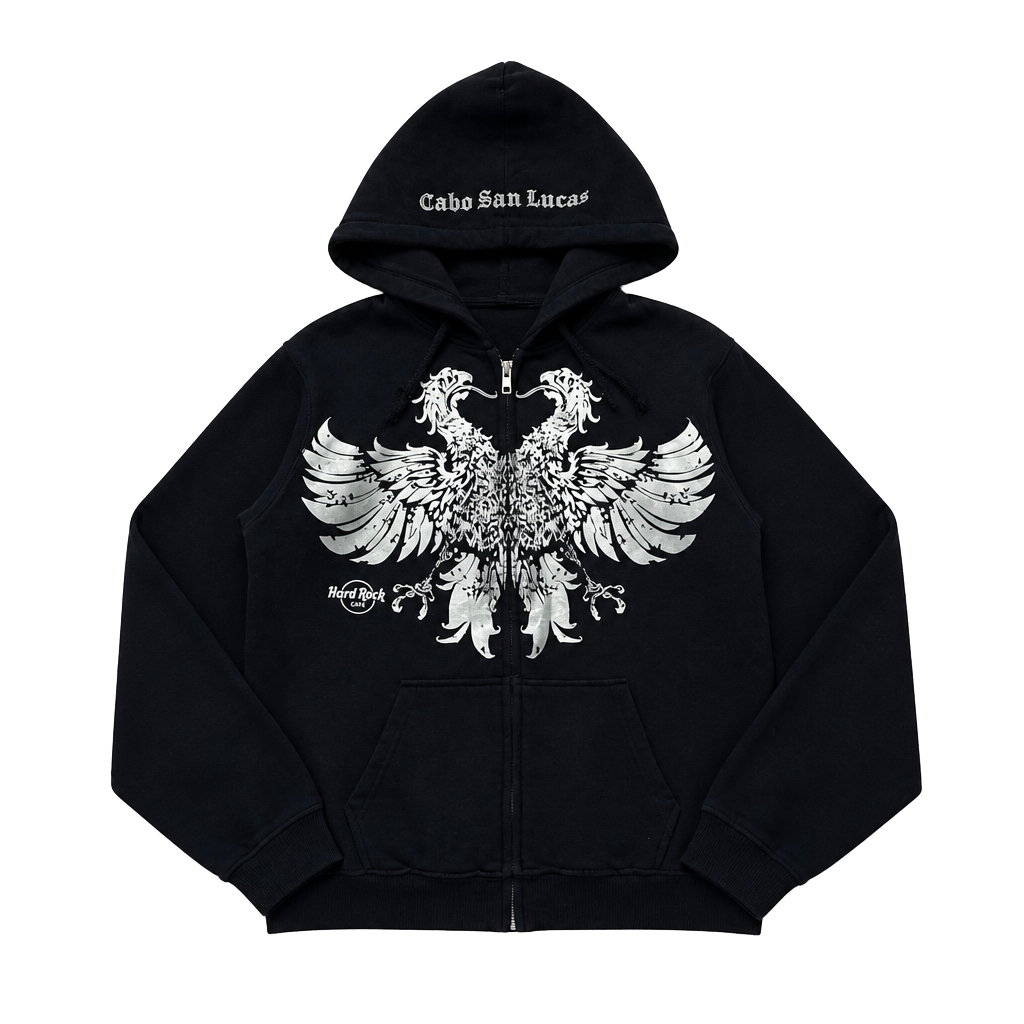 Hard Rock Cafe Cabo San Lucas Eagle Graphic Full Zip Hoodie XL 1