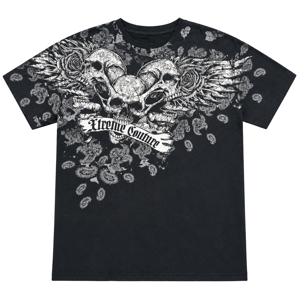 Xtreme Couture Graphic T-Shirt Size 3XL Black Skull Wings Y2K 1