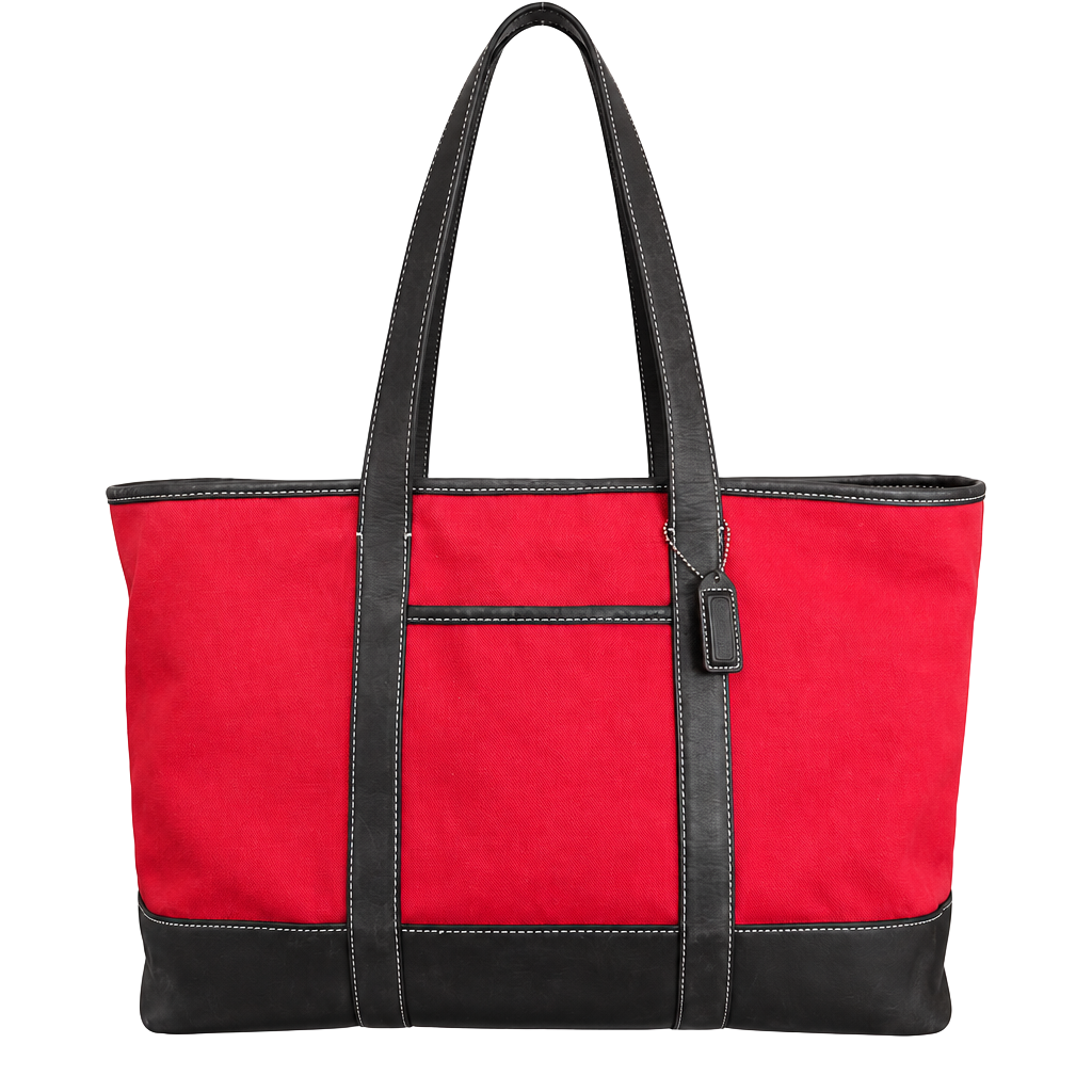 Coach 6184 Red Canvas Leather Trim Tote Bag 1