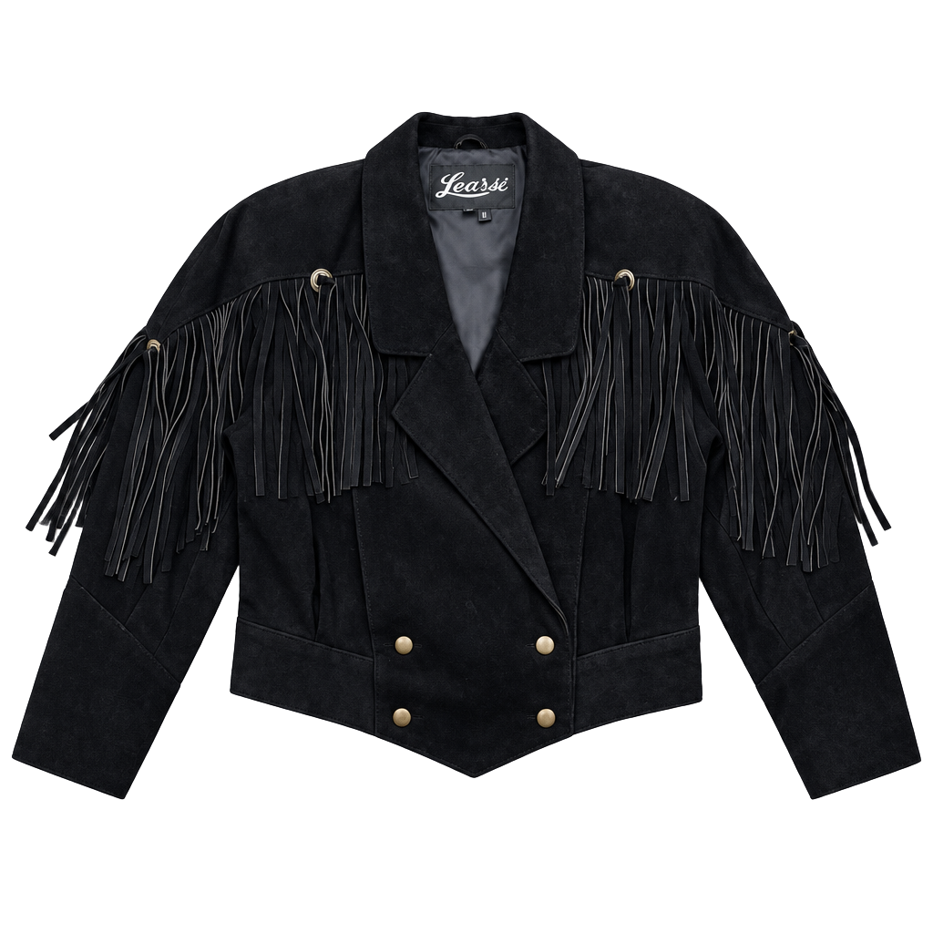 Learsi Suede Fringe Jacket Size M Black Western Leather Crop 1