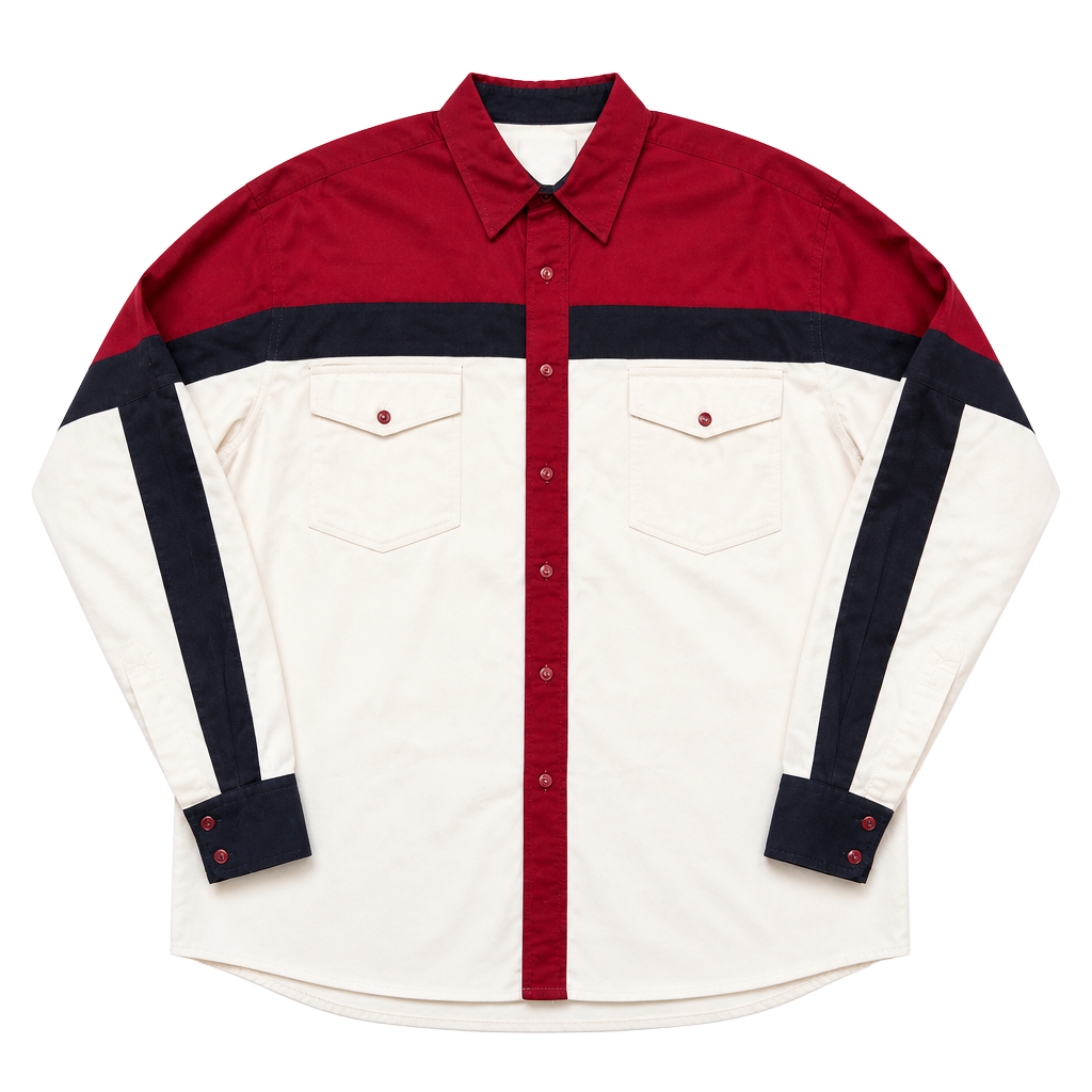 Wrangler Western Shirt Mens XL Red White Blue Colorblock Long Sleeve Button Up 1