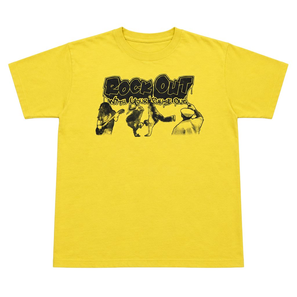 Vintage Y2K Peace Keeper Rock Out Graphic T-Shirt Yellow Anvil Large 1