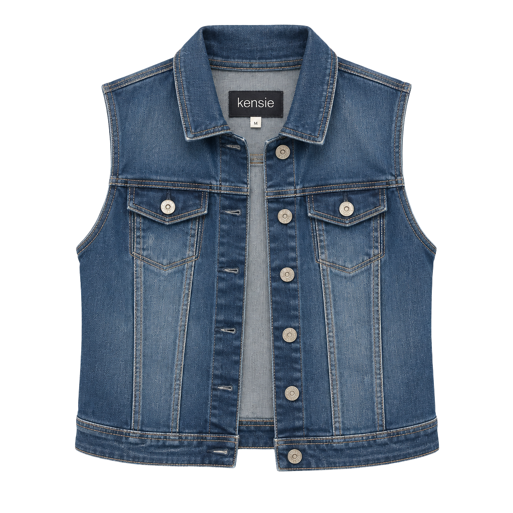 kensie Jeans Denim Vest Size M Blue Wash Distressed Sleeveless 1