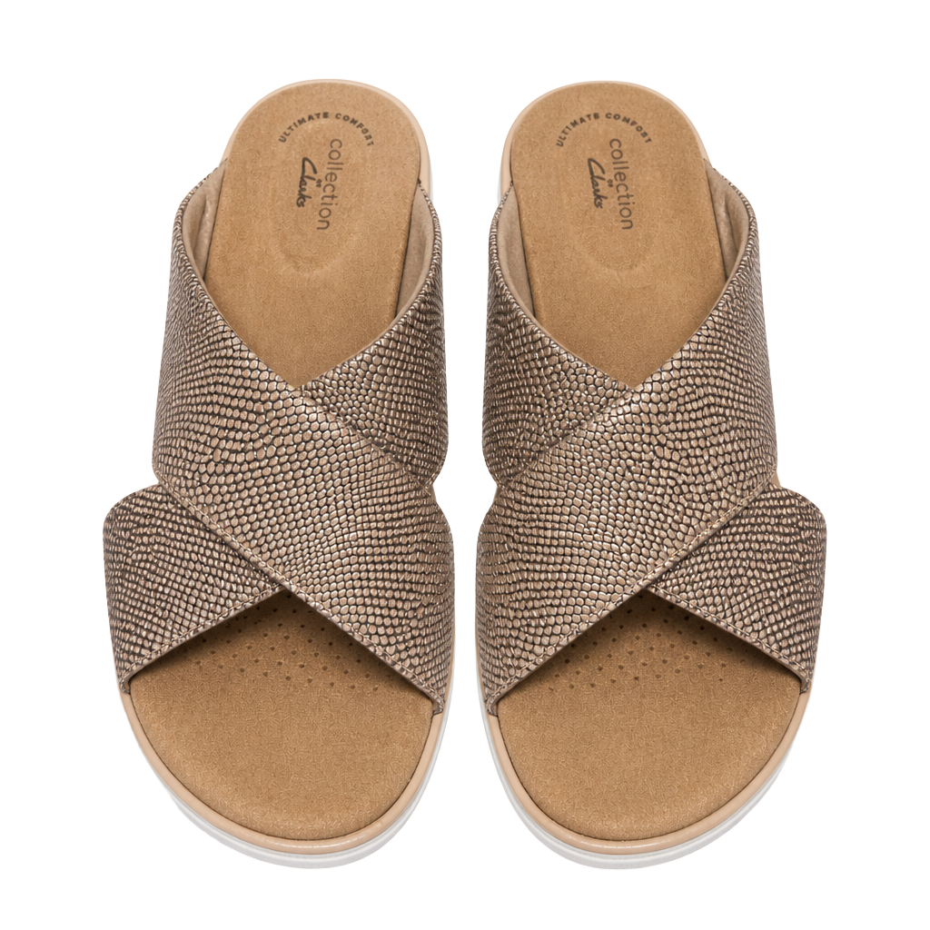 Clarks Collection Women's Metallic Gold Snake Print Wedge Sandals 9 1