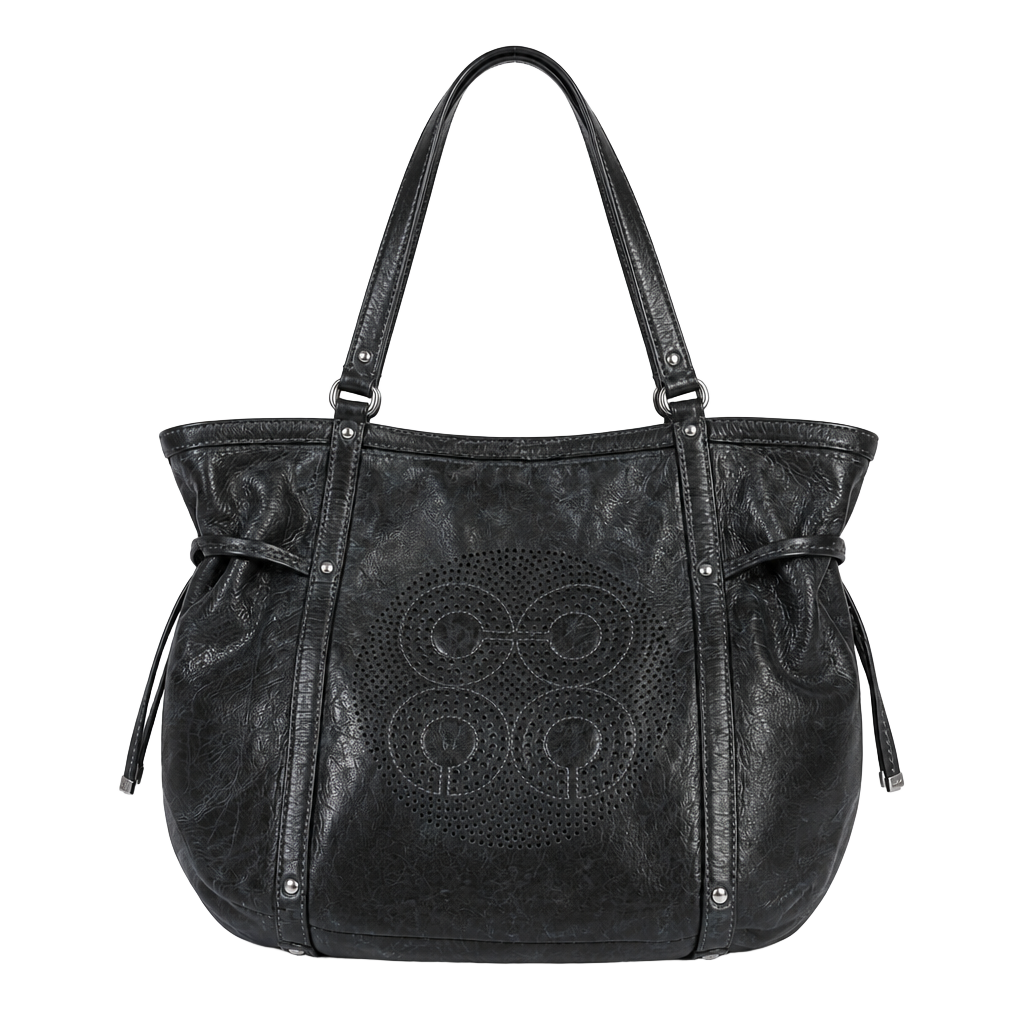 COACH Audrey Perforated Logo Large Black Leather 1