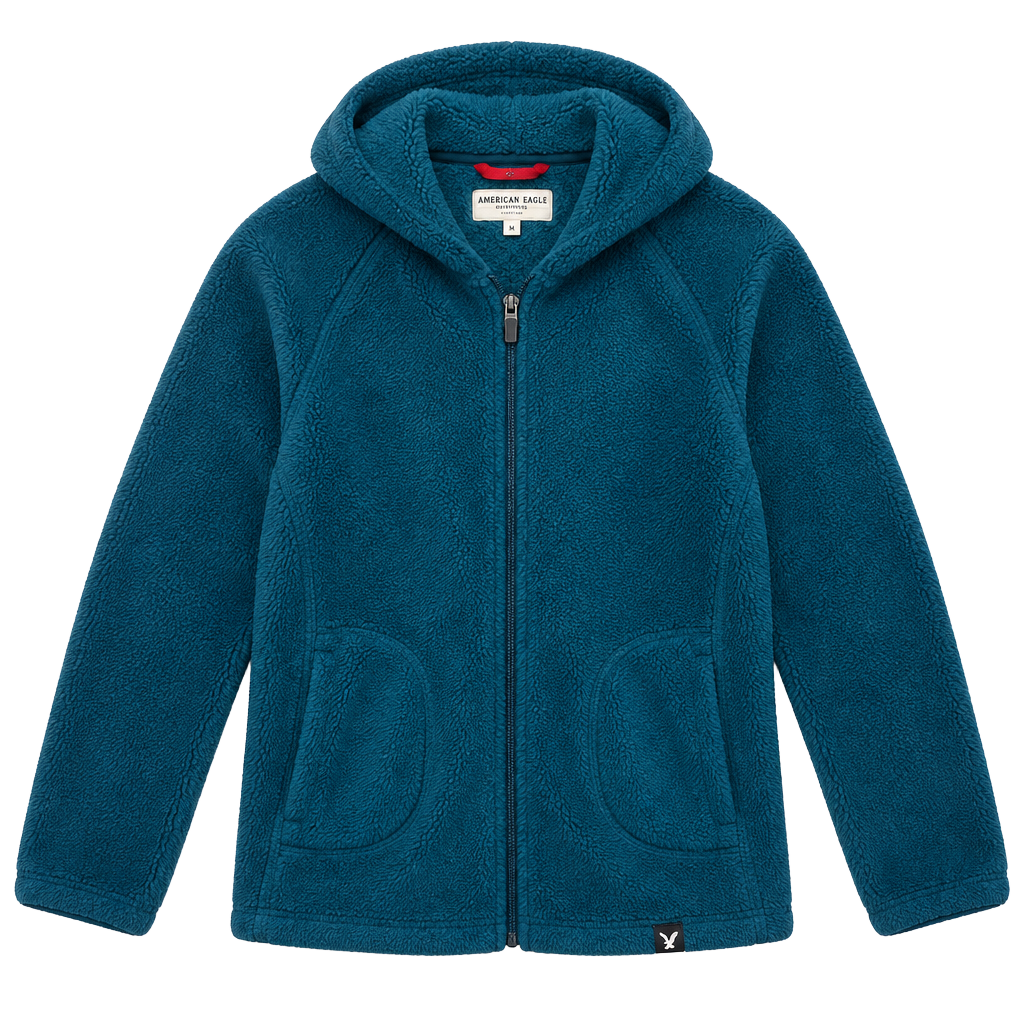 American Giant Zip Hoodie Wm Size XL Blue Sherpa Fleece Jacket 1