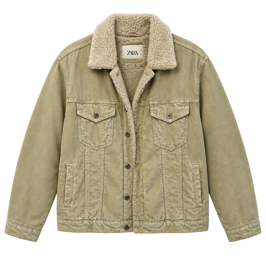Zara Corduroy Sherpa Jacket Size XL Beige Trucker Fleece 1