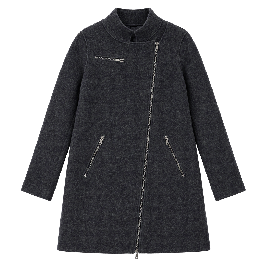 Eileen Fisher Merino Wool Moto Jacket Size PL Charcoal Gray Asymmetric Zip 1