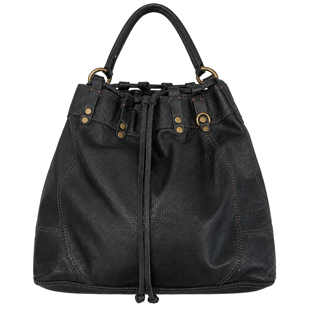 Lucky Brand Black Leather Drawstring Hobo Shoulder Bag 1
