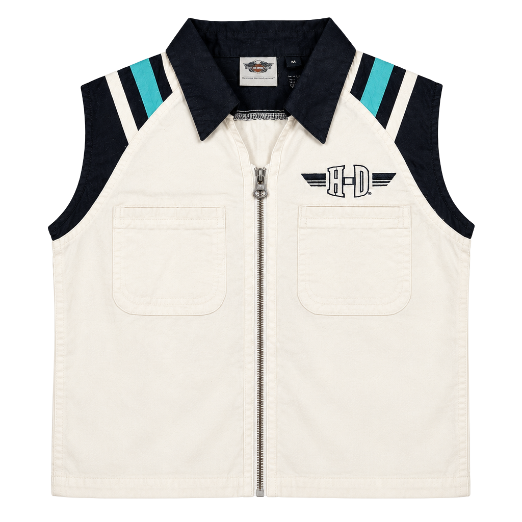 Harley-Davidson Sleeveless Zip Shirt Size 1W White Black Teal Embroidered NWT 1
