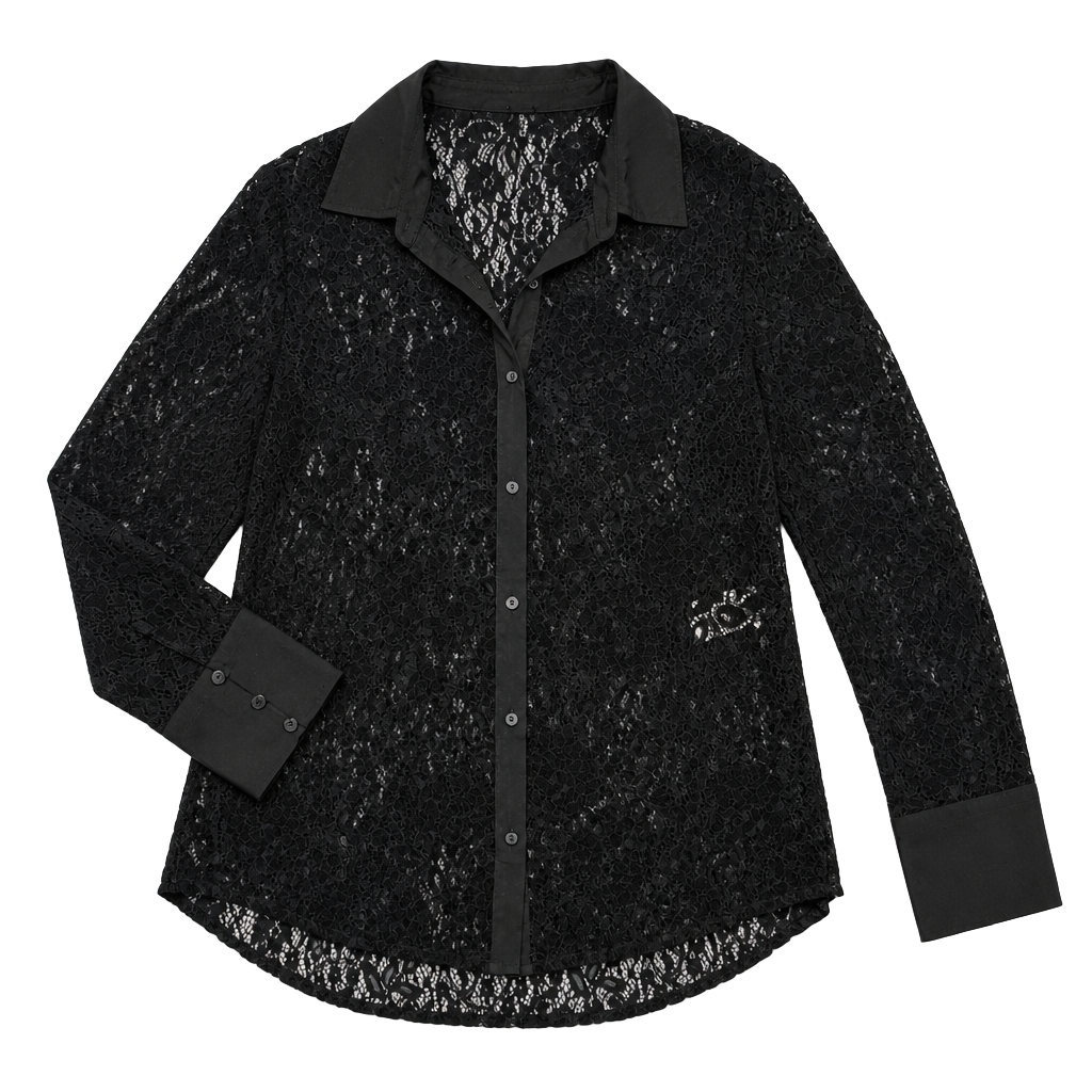Free People Faith Lace Button Down Shirt Black Size XS New 1