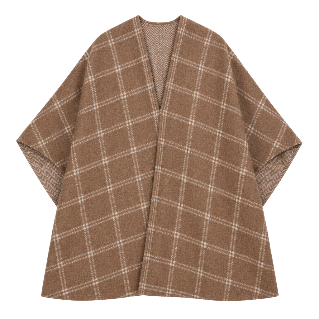 Lauren Ralph Lauren Plaid Poncho One Size Brown Open Front Wrap 1