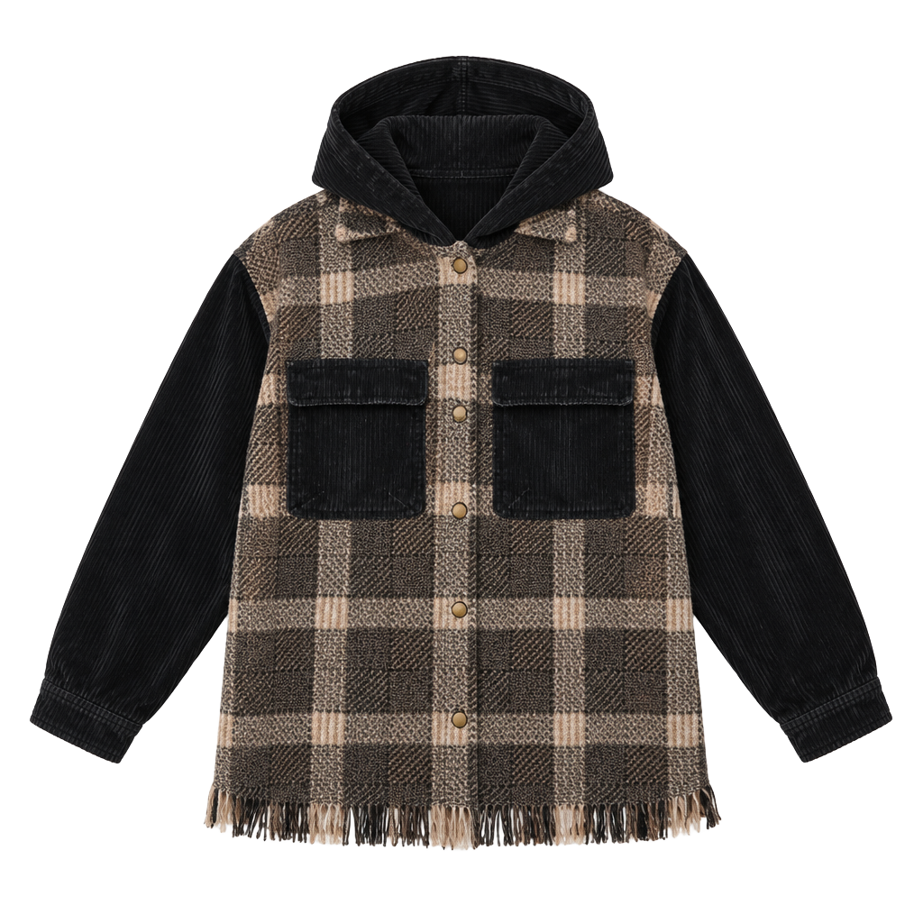 Gilded Intent Plaid Corduroy Hooded Shacket Size L 1