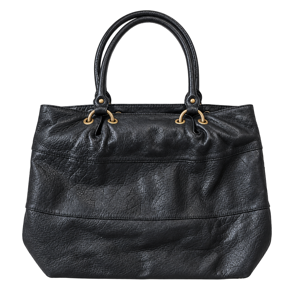 Elena Solano Black Buttery Leather Pebbled Tote Handbag 1