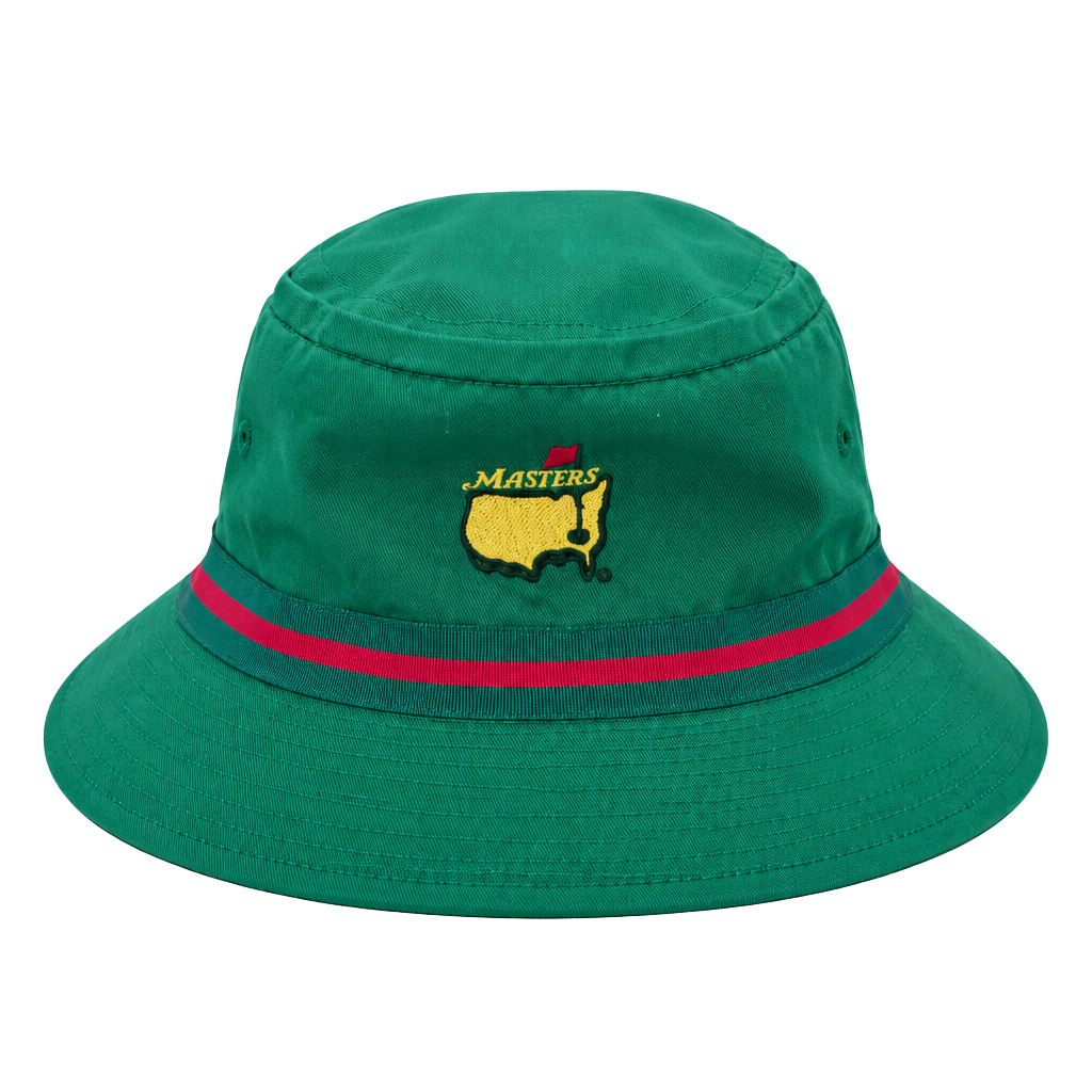 Masters Golf Tournament Bucket Hat Green Red Trim Embroidered Logo 1
