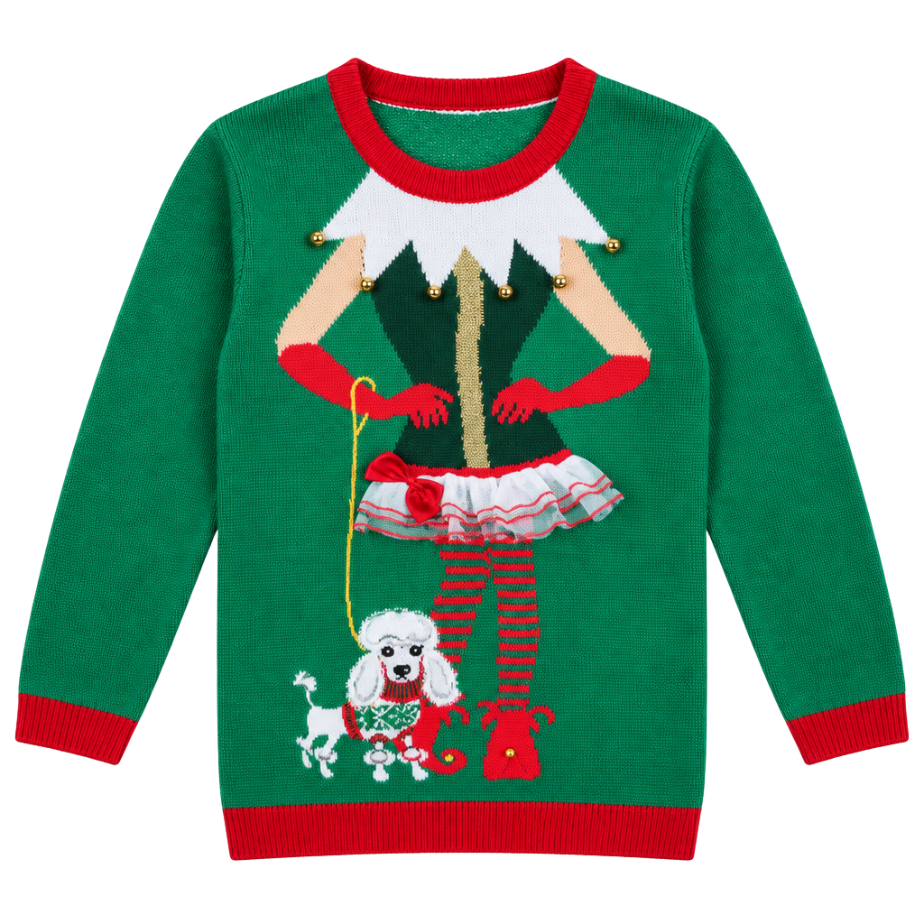 Holiday Time Ugly Christmas Sweater dress Size S (4-6) Elf Poodle 1