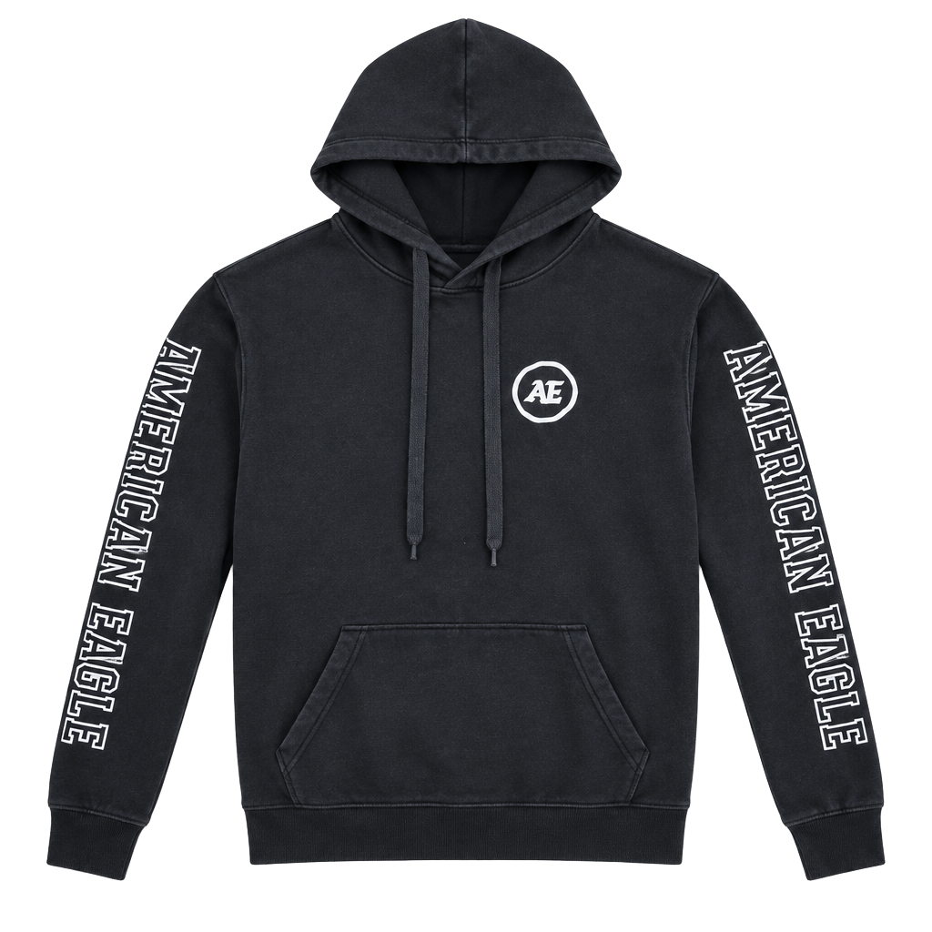 American Eagle Hoodie Size S Black AE Logo Graphic Pullover 1