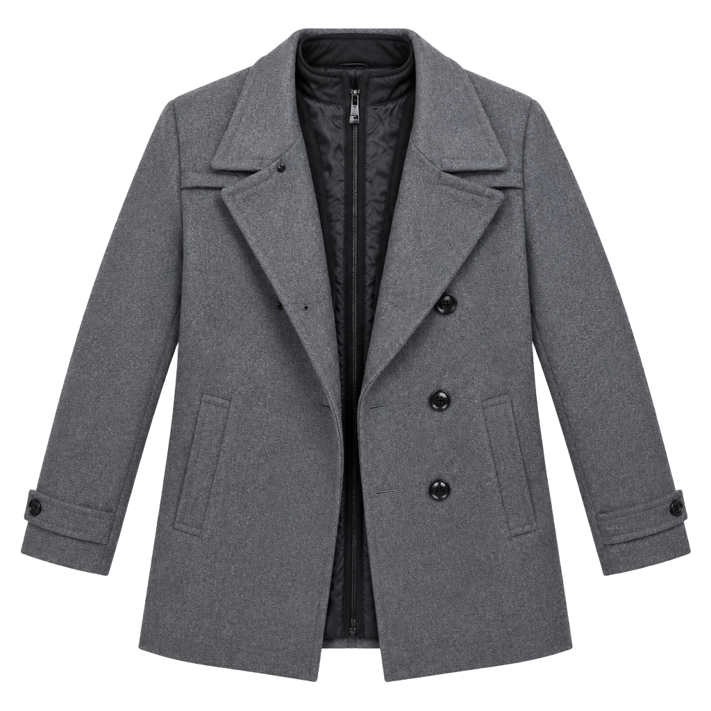 H&M Wool Blend Peacoat Size 40R Gray Double Breasted Jacket 1