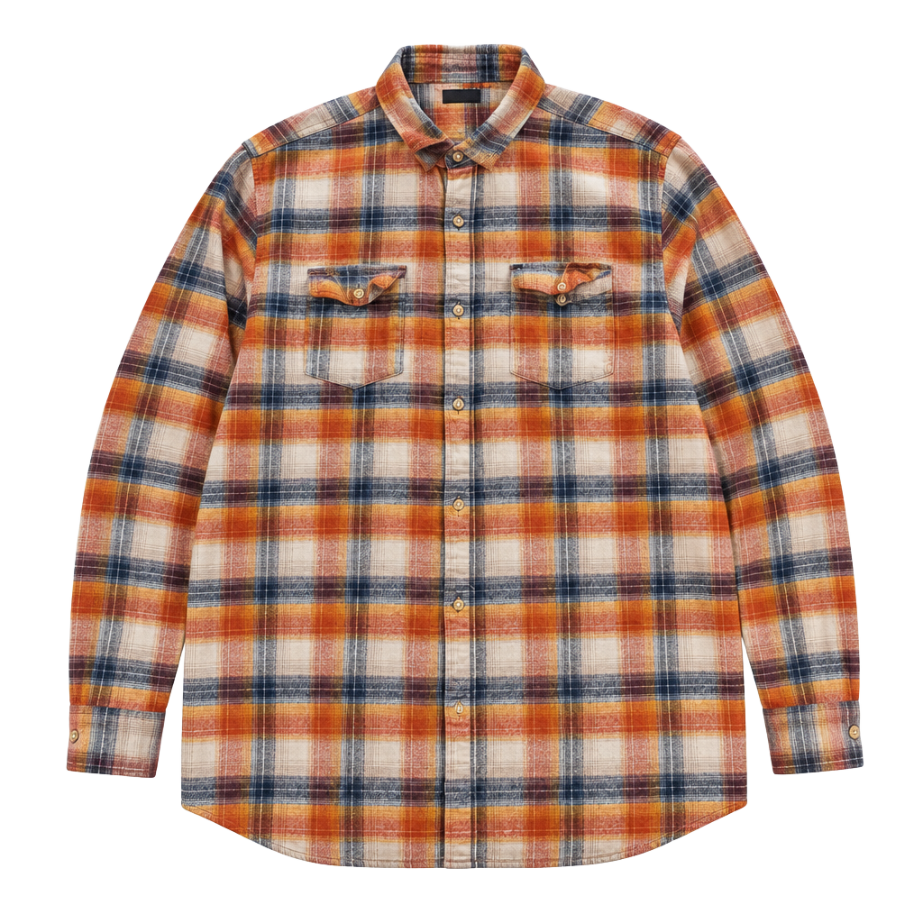 Rip Curl Flannel Shirt Size L Orange Plaid Long Sleeve Slim Fit 1