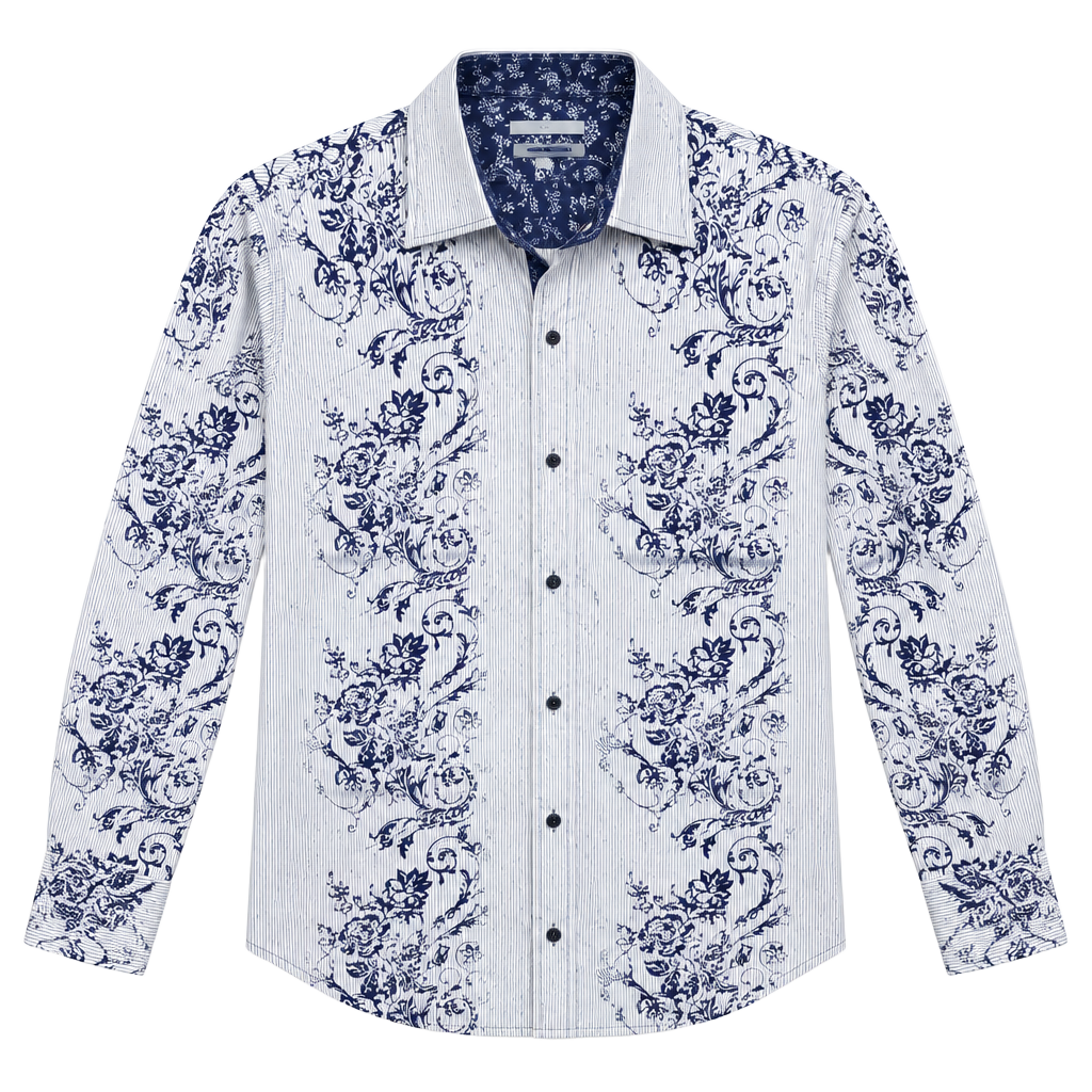Johnston & Murphy Button Down Shirt Size XL Blue Floral Stripe Slim Fit 1